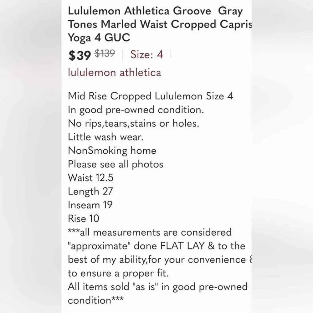 Lululemon LOT of TWO (2) Cropped Capri Gray Marled Leggings 4 (XS) REVERSIBLE